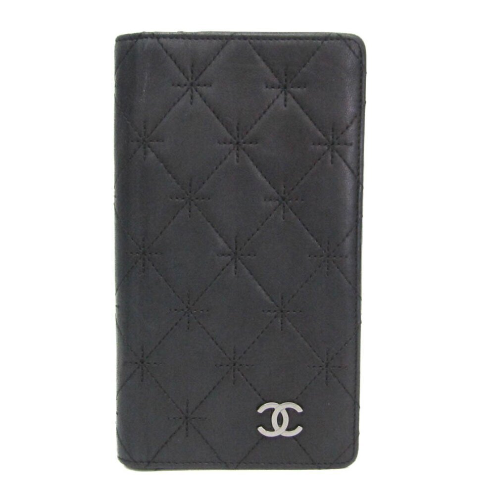 CHANEL Authentic Black Lambskin Leather Logo Wallet - Picture 1 of 16